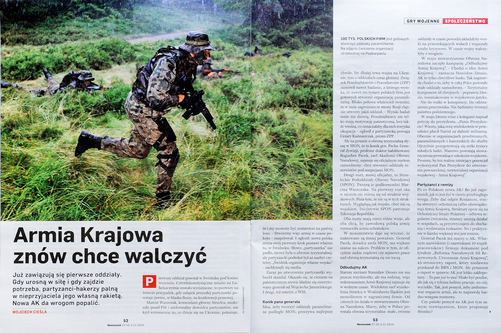 NEWSWEEK nr 44/2014 s. 52-53 - obóz szkoleniowy dla młodzieży ze związku strzeleckiego Strzelec