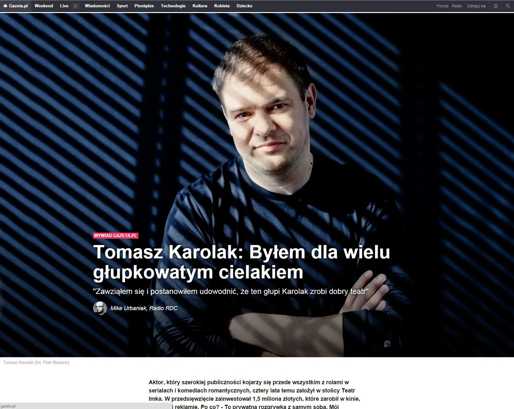 GAZETA.PL z dnia 05.10.2014 - Tomasz Karolak (główne zdjęcie tzw. driver)